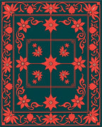 Coral Floral Bordered Teal Rug