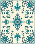 Teal Floral Medallion Cream Square Rug