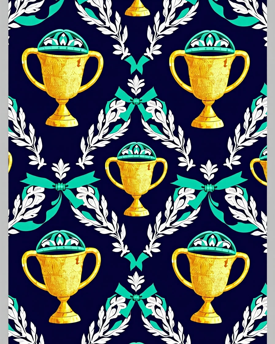Golden Trophy Laurel Wreath Ribbons Rug