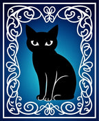 Mysterious Black Cat Blue Gradient Frame Rug