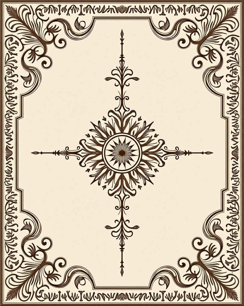 Brown Floral Emblem Cream Rug