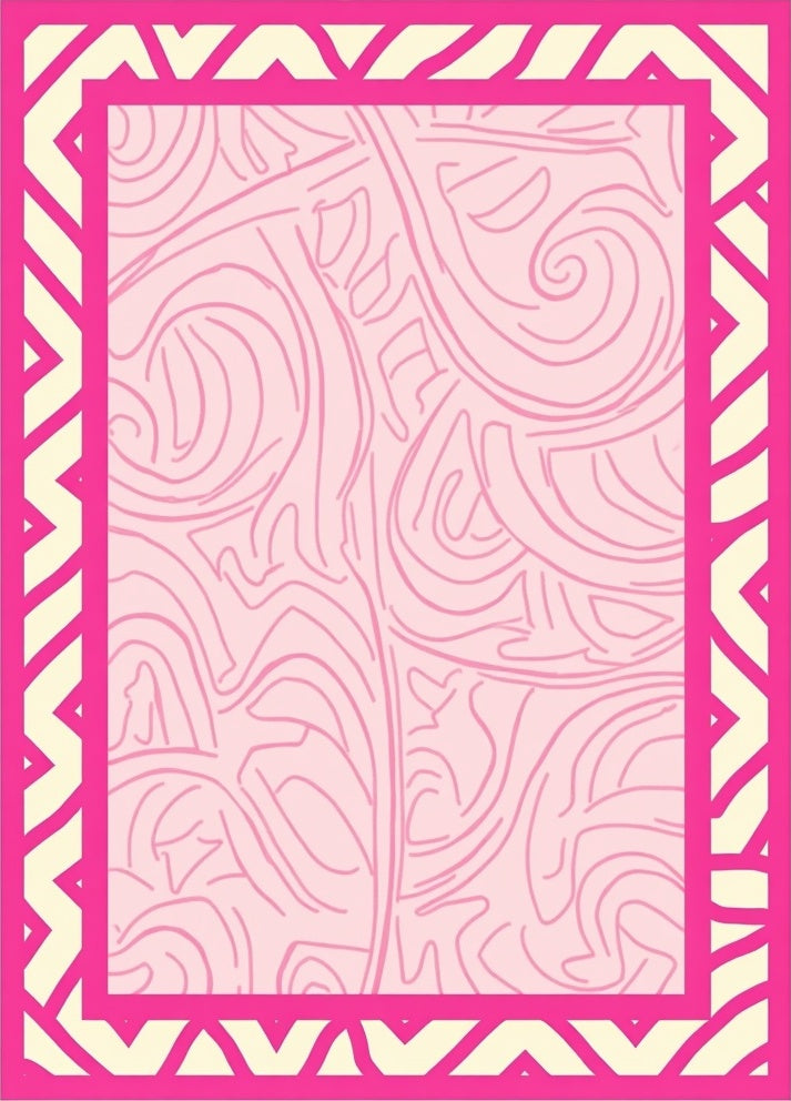 Pink Cream Swirl Frame Rug