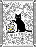 Black Cat Pumpkin Swirls Foliage Rug