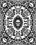 Monochromatic Skull Ornate Scrollwork Rug