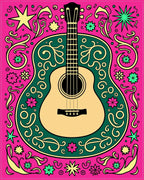Vibrant Acoustic Guitar Floral Swirls Rug