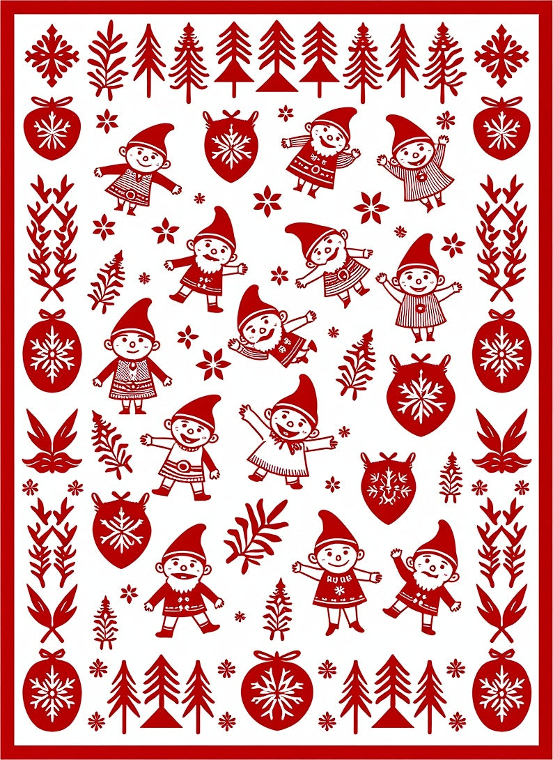 Red Gnome Snowflake Christmas Trees Rug