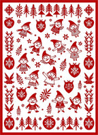 Red Gnome Snowflake Christmas Trees Rug