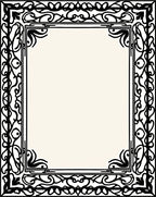 Ornate Black Scrollwork Border Rug