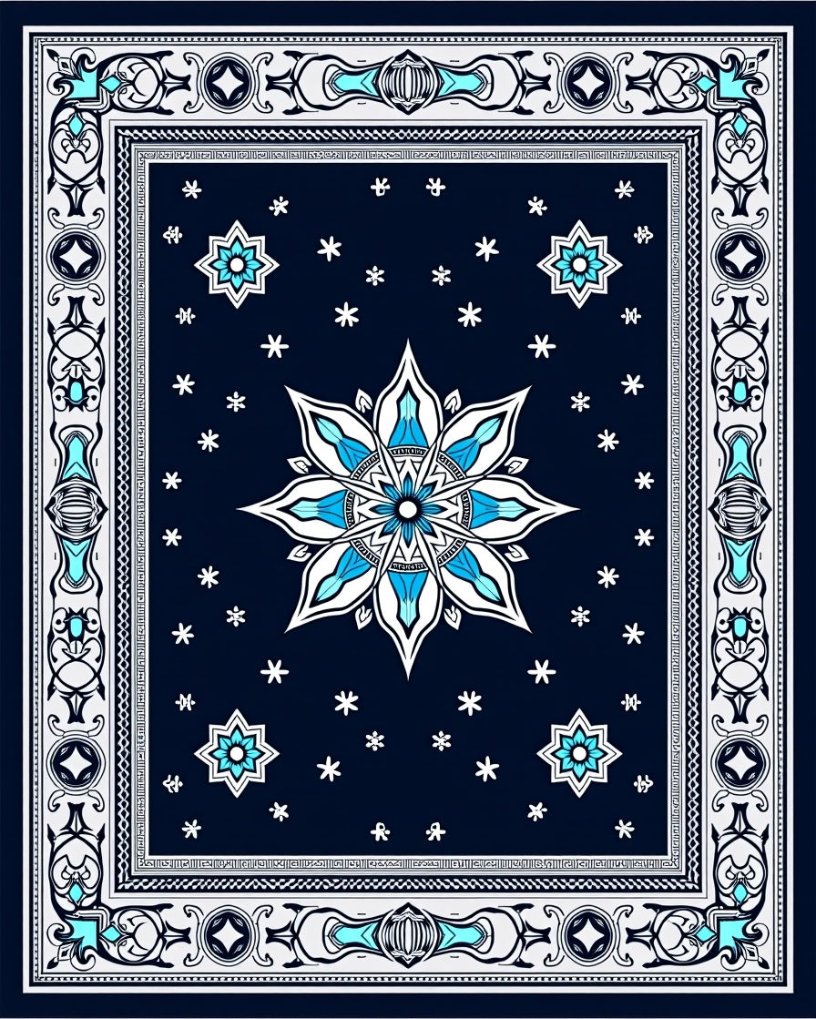 Dark Blue Celestial Star Medallion Rug