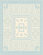 Pale Blue Geometric Medallion Border Rug