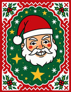 Jolly Santa Claus Stars Holly Border Rug