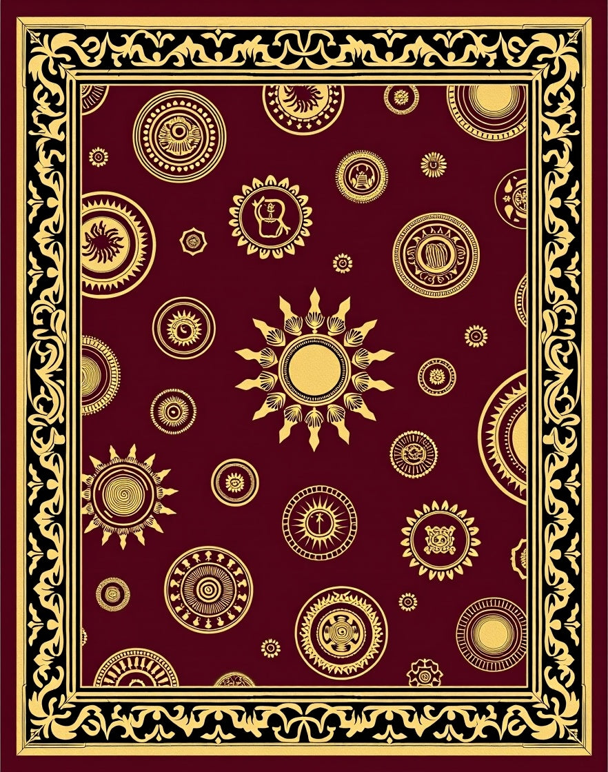 Crimson Gold Sun Medallion Bordered Rug