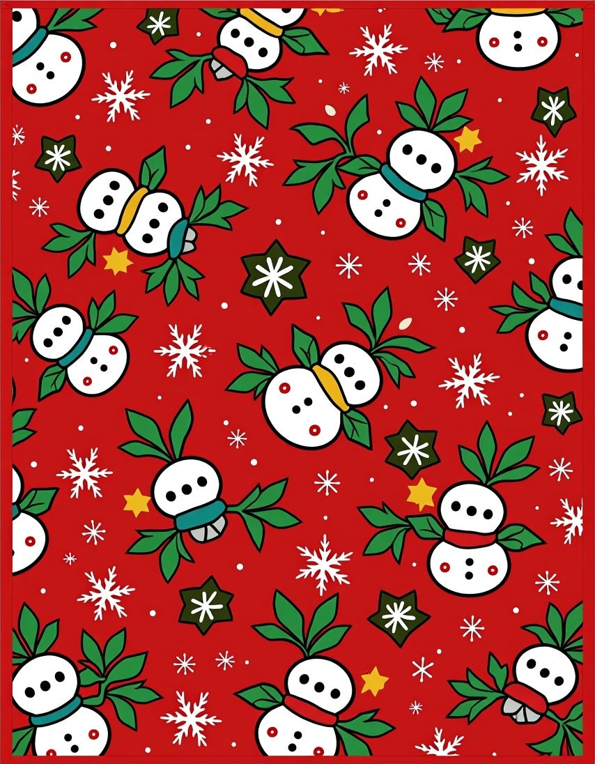 Festive Red Snowmen Snowflake Stars Rug
