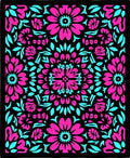 Hot Pink Cyan Bloom Geometry Rug