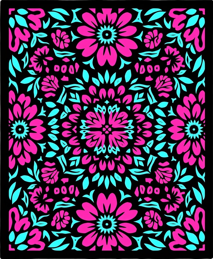 Hot Pink Cyan Bloom Geometry Rug