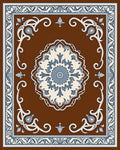 Brown Cream Blue Floral Medallion Rug