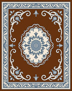 Brown Cream Blue Floral Medallion Rug