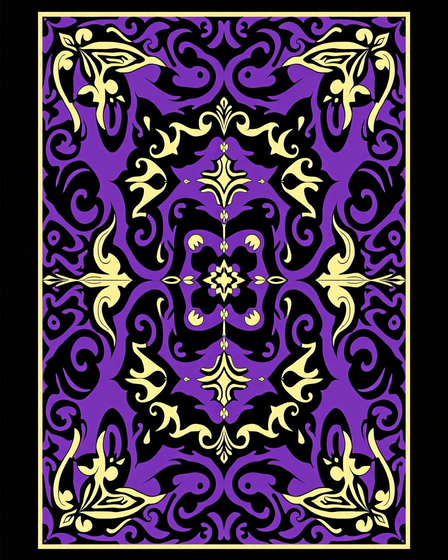 Purple Yellow Black Ornate Filigree Medallion Rug