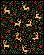 Gold Deer Red Flower Green Foliage Rug