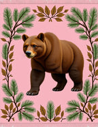 Brown Bear Forest Pink Rug