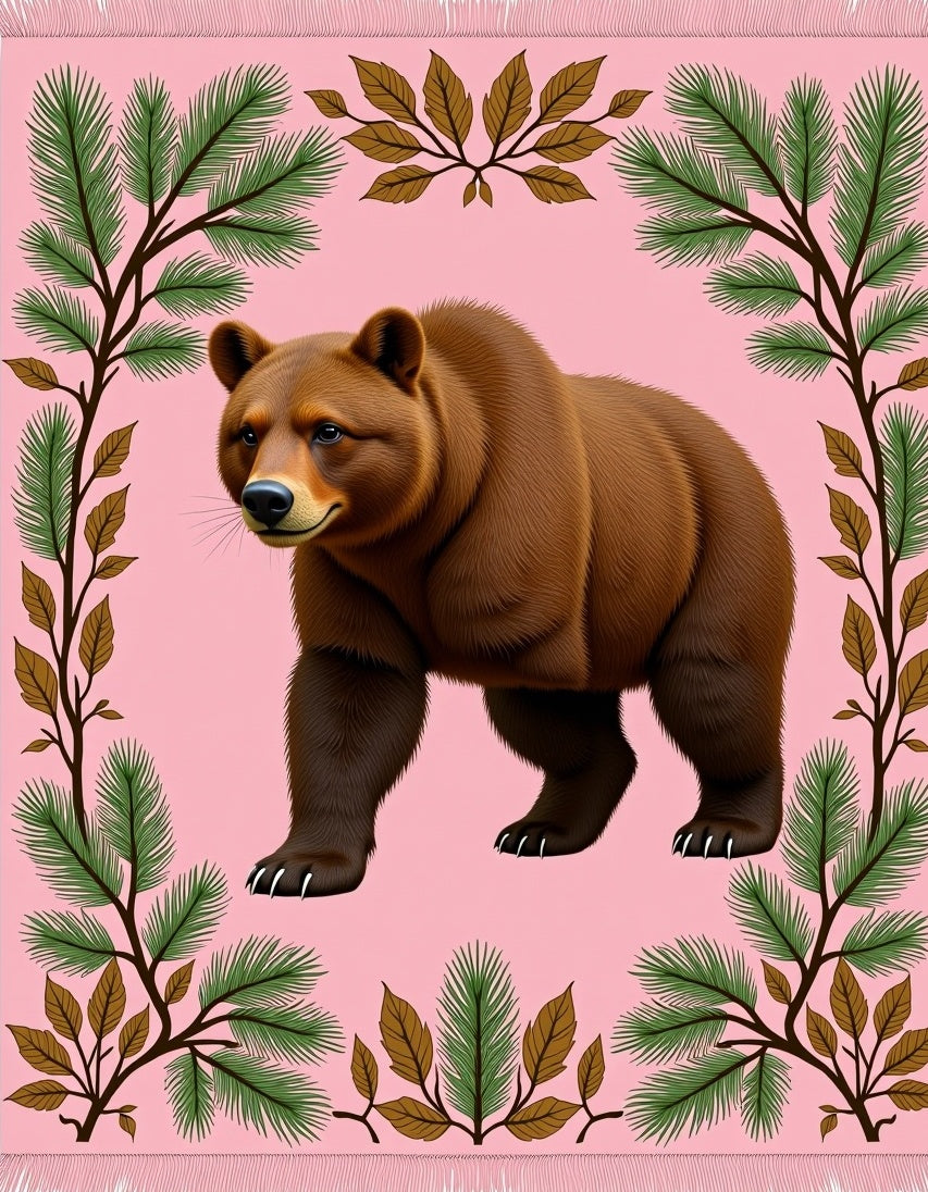 Brown Bear Forest Pink Rug