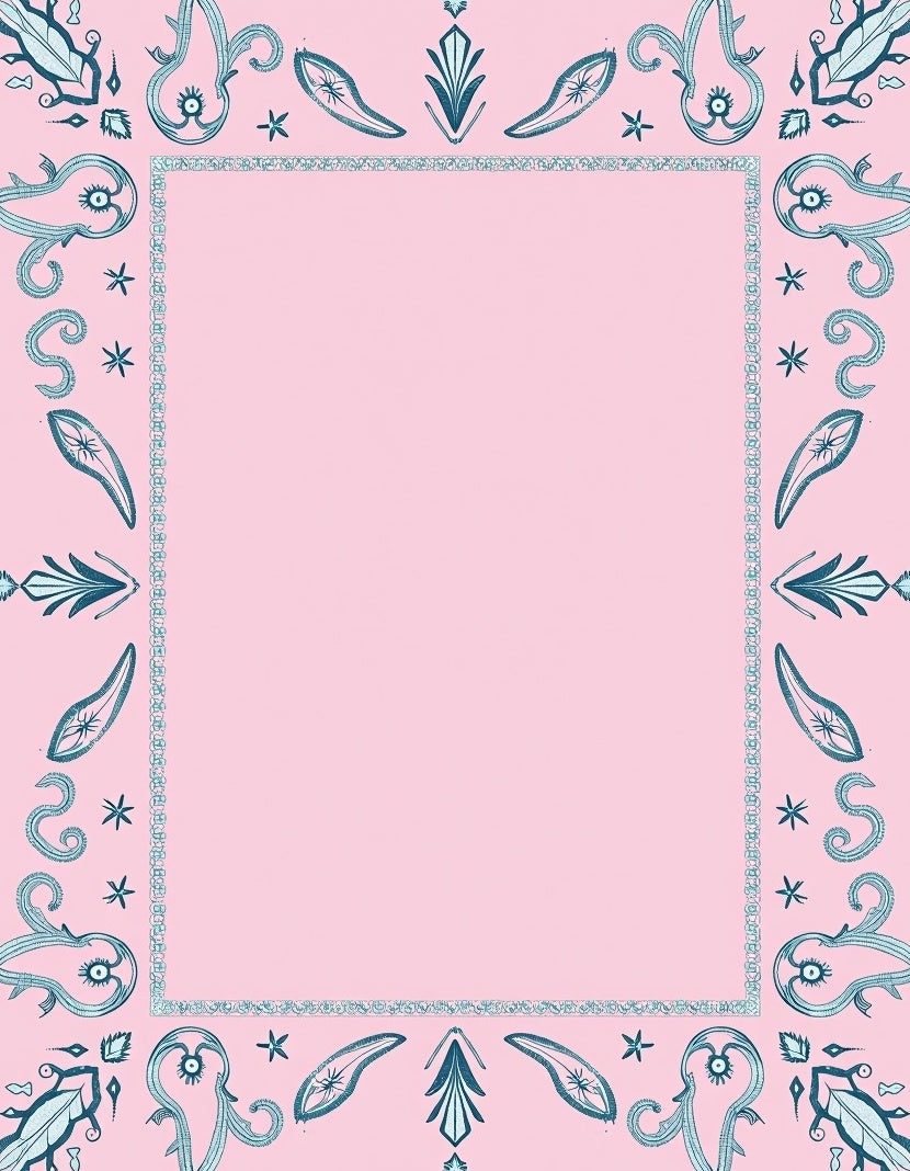 Soft Pink Teal Whimsical Border Rug