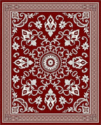 Deep Red Ornate Bloom Border Rug