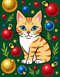Ginger Cat Ornaments Green Christmas Rug