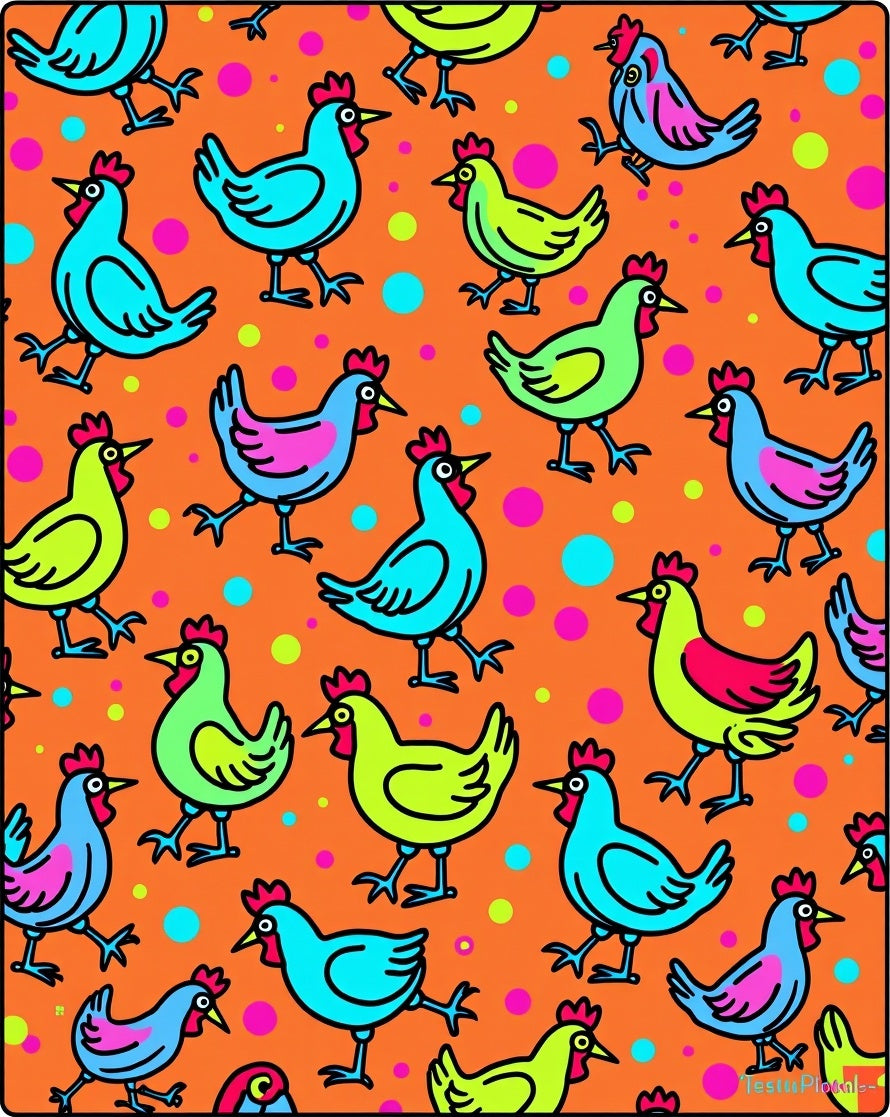 Farmhouse Funky Chicken Dot Collage Rug