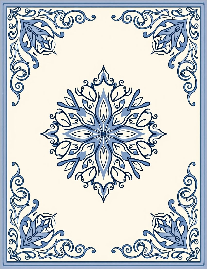 Blue Floral Medallion Border Rug