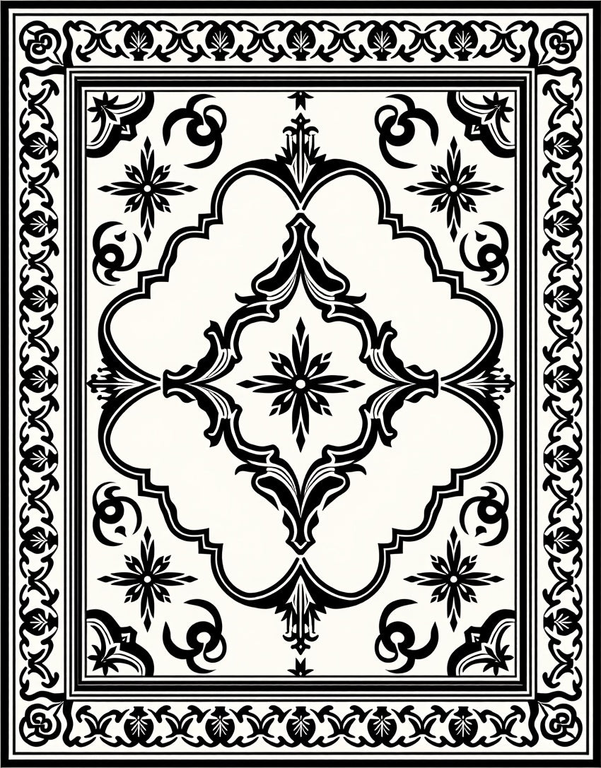 Monochromatic Black And White Ornamental Rug