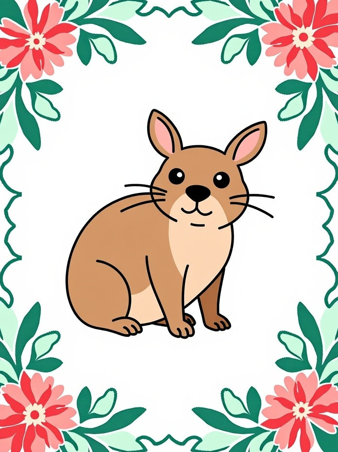 Cute Brown Rabbit Floral Wreath Rug