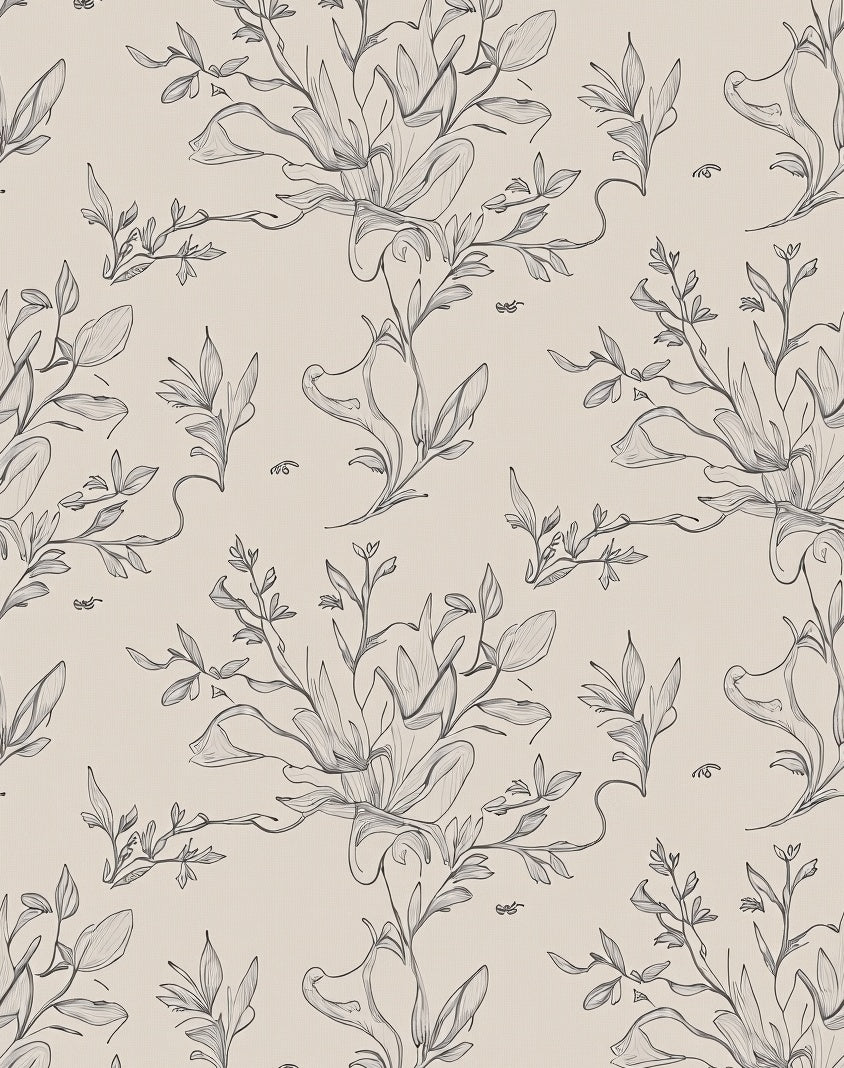 Whimsical Floral Sketch Cream Background Rug