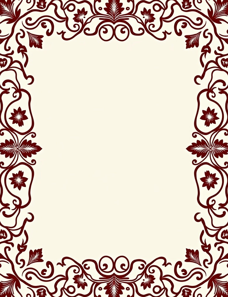 Rich Burgundy Floral Scroll Border Rug
