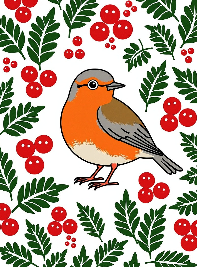 Whimsical Robin And Holly Berries Rug
