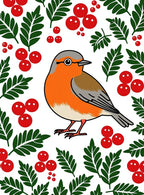Whimsical Robin And Holly Berries Rug