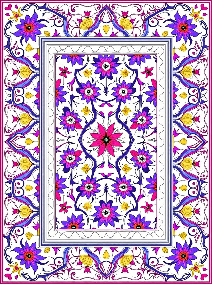 Vibrant floral medallion with purple accents Rug