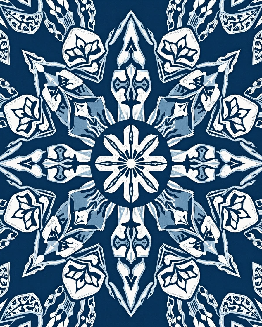 Navy White Abstract Medallion Star Rug