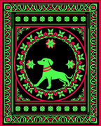 Neon Green Dog Floral Medallion Art Rug