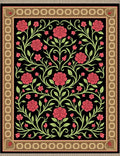 Crimson Roses Black Floral Garden Rug