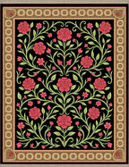 Crimson Roses Black Floral Garden Rug