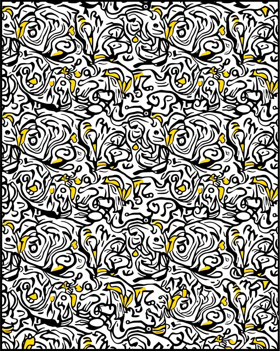 Black and Yellow Abstract Swirl Rug