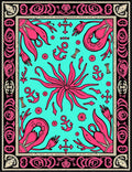 Pink Squid Turquoise Nautical Border Rug