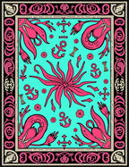 Pink Squid Turquoise Nautical Border Rug