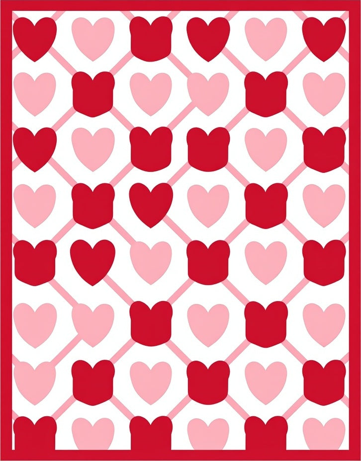 Red Pink Heart Lattice Overlay Rug