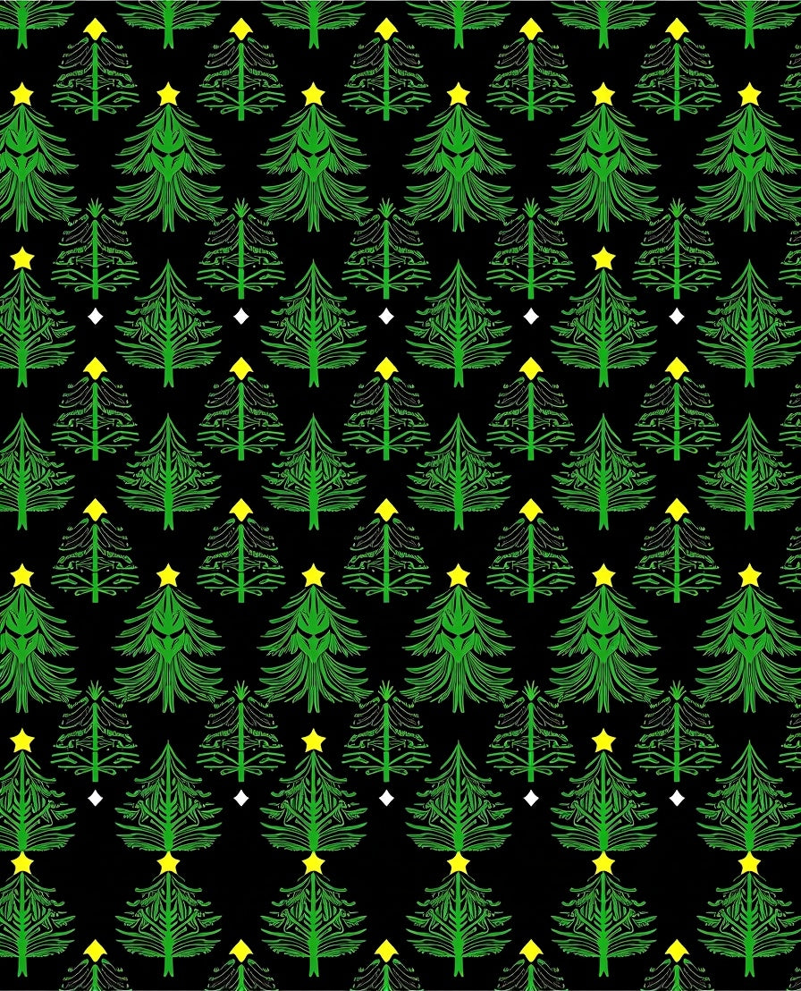 Green Evergreen Christmas Trees Yellow Stars Rug