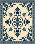 Deep Blue Scroll Corner Floral Rug
