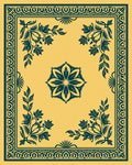 Golden Teal Floral Corner Arrangement Rug