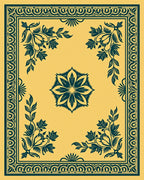 Golden Teal Floral Corner Arrangement Rug