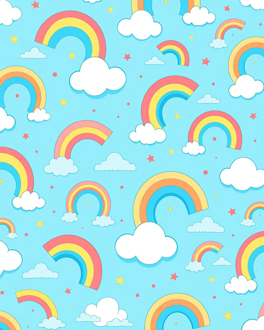 Whimsical Rainbow Clouds Stars Sky Rug
